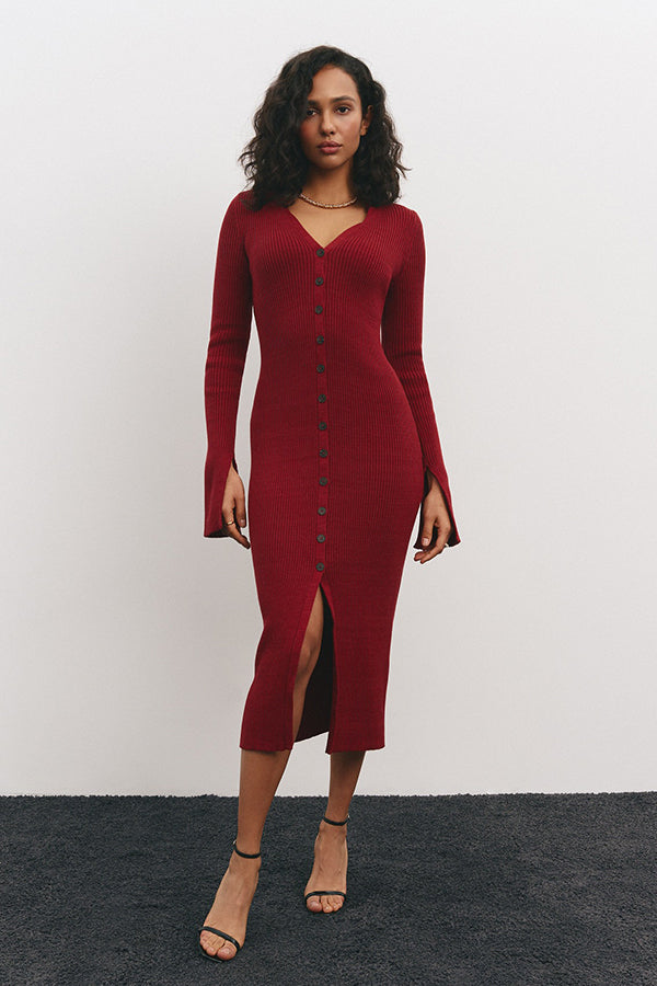 Single-breasted Knit Midi Dress