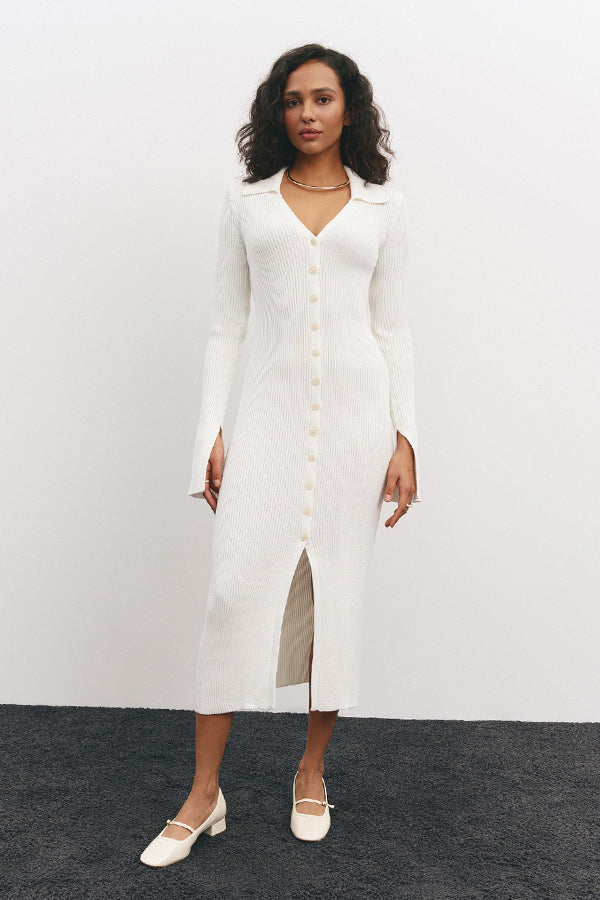 Single-breasted Knit Midi Dress