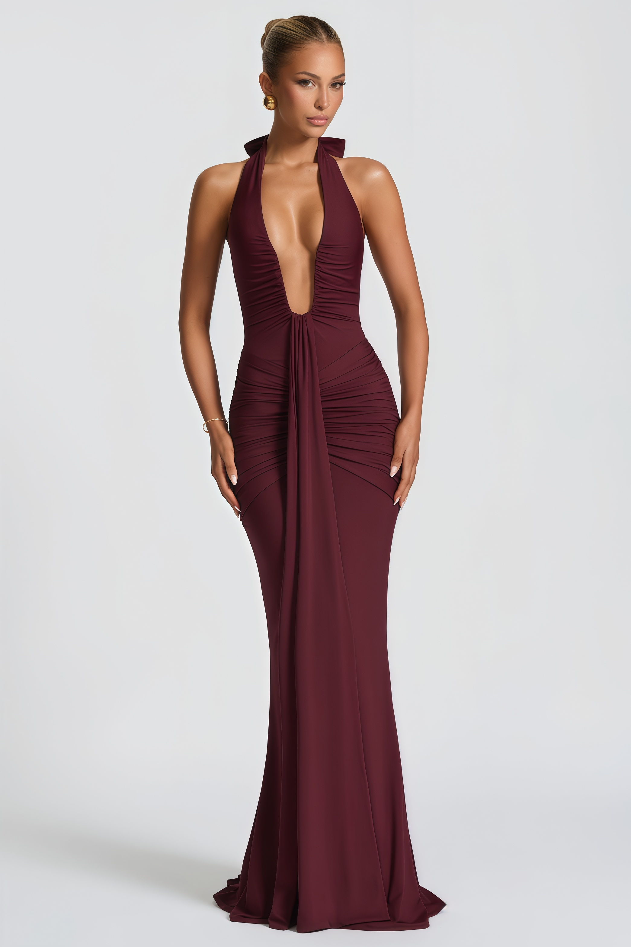 Evangeline - Aiglantine Halterneck Ruched Maxi Dress