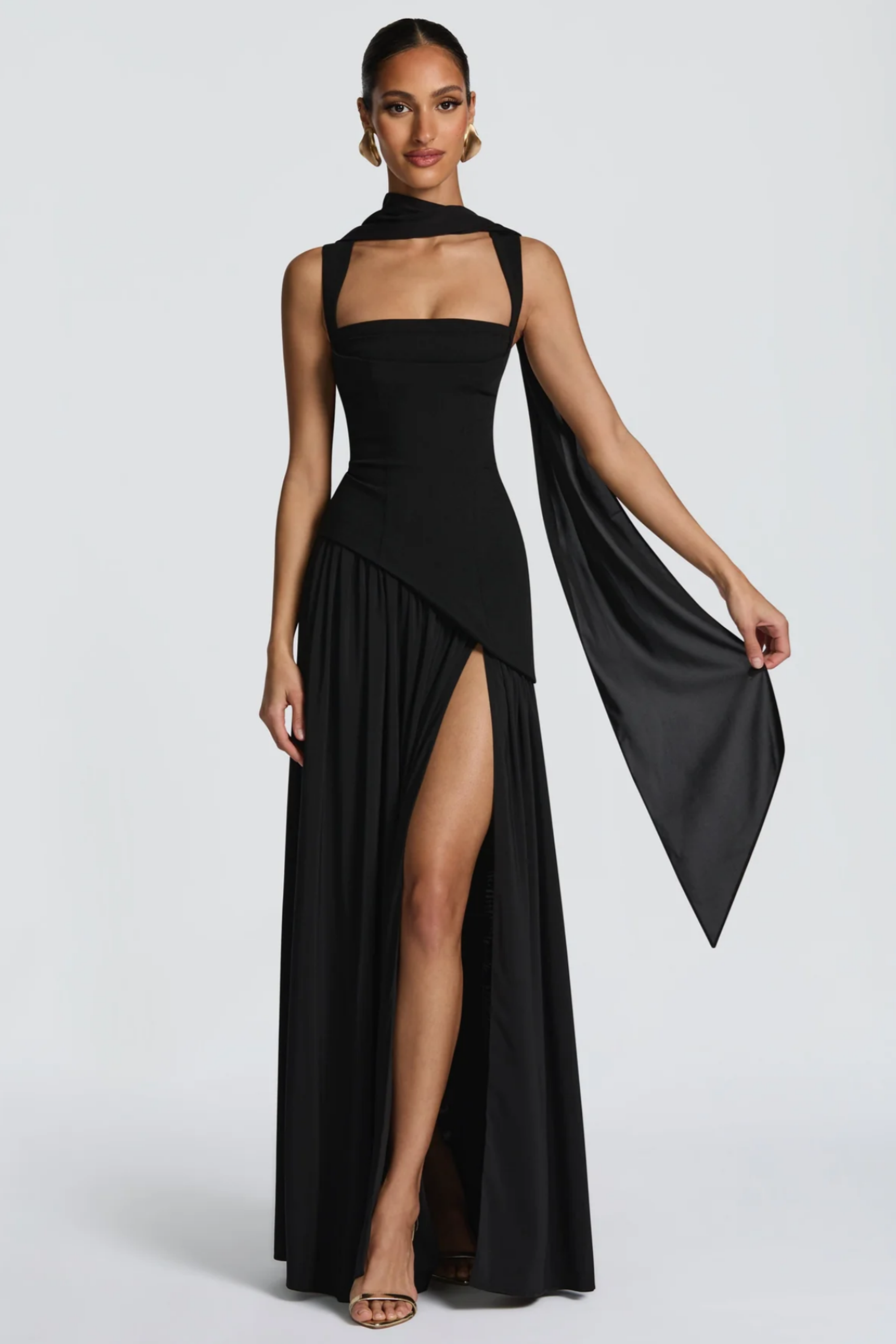 Colette - Sidonie Black Asymmetrical Maxi Gown