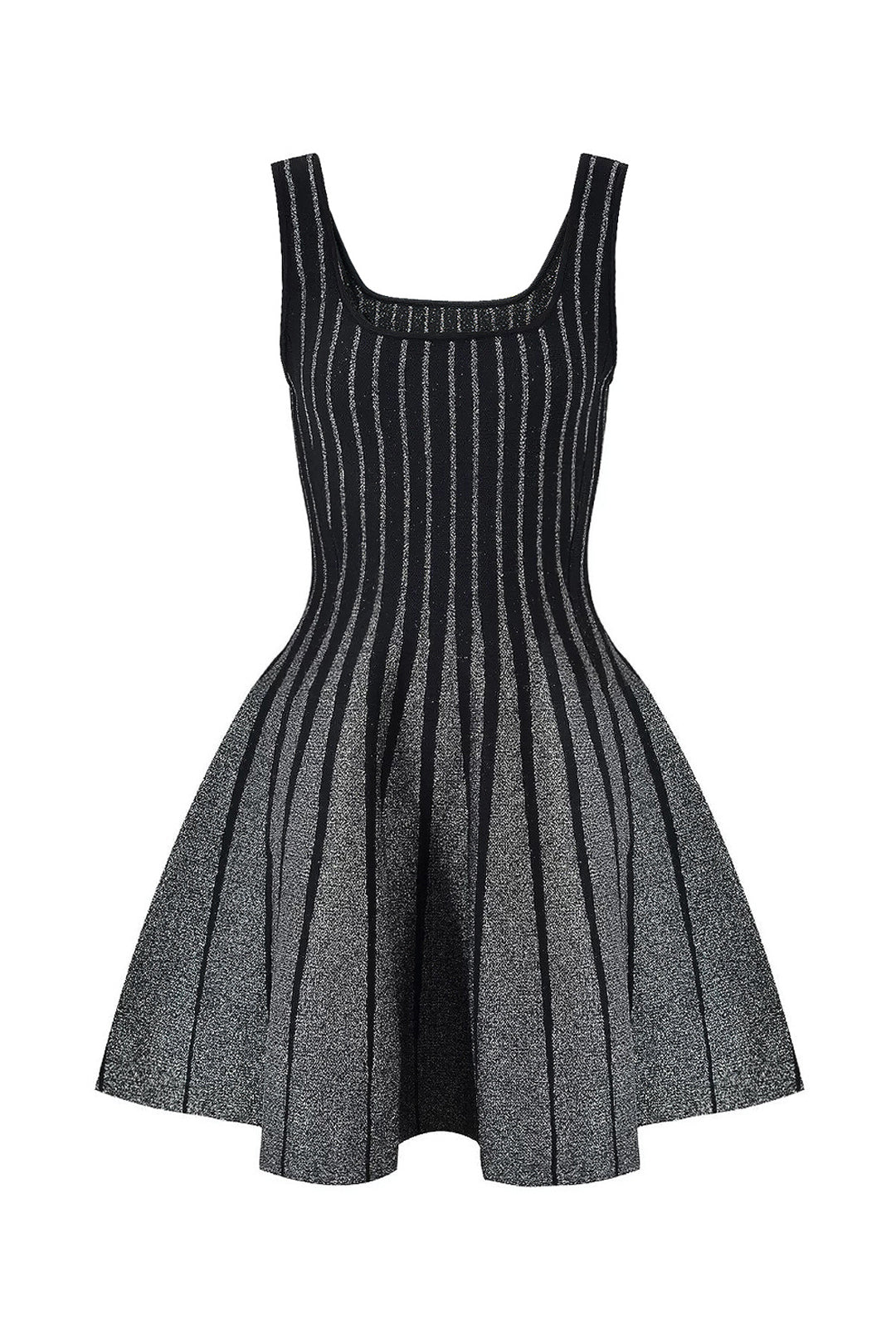 Vertical Striped Knit Waist-Cinching Mini Dress