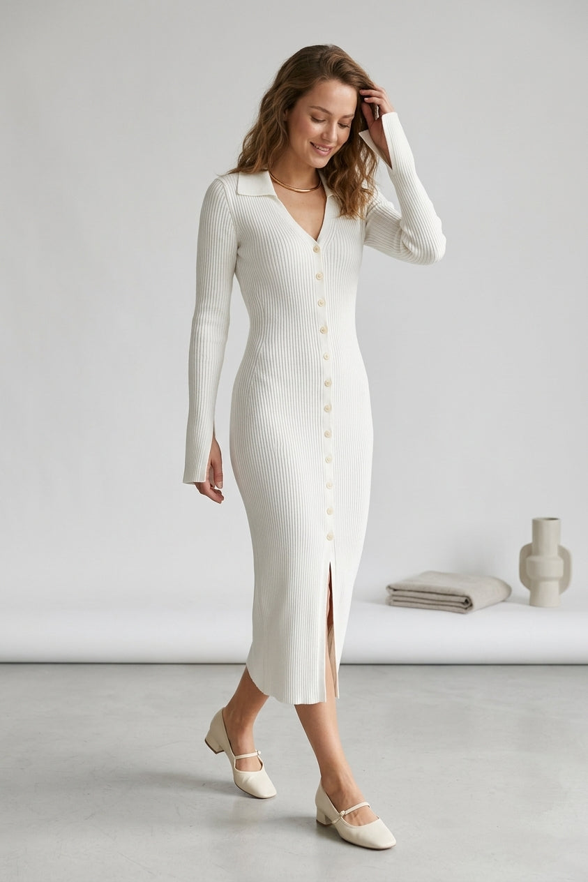 Single-breasted Knit Midi Dress