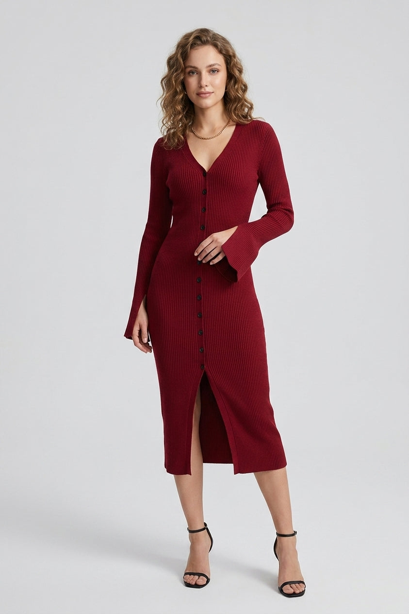 Single-breasted Knit Midi Dress