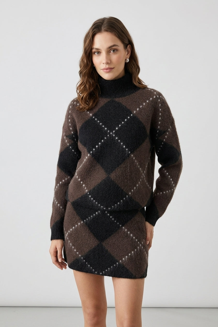 Argyle Wool-Blend Mini Skirt