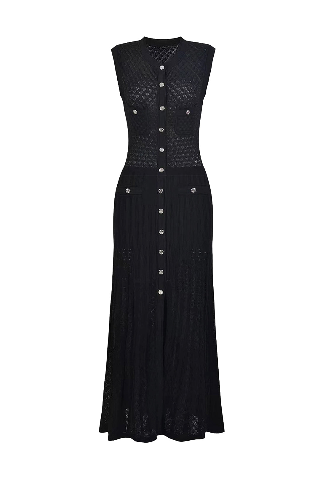 Hollow Out Metal Trim Knit Midi Dress