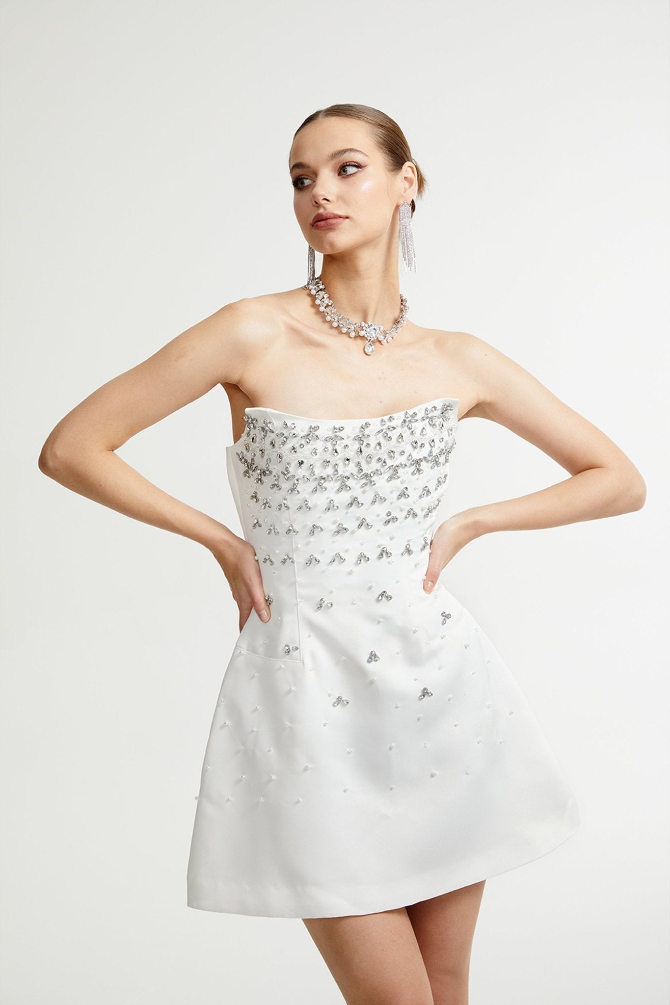 Fiorella - Melisande white embellished mini dress