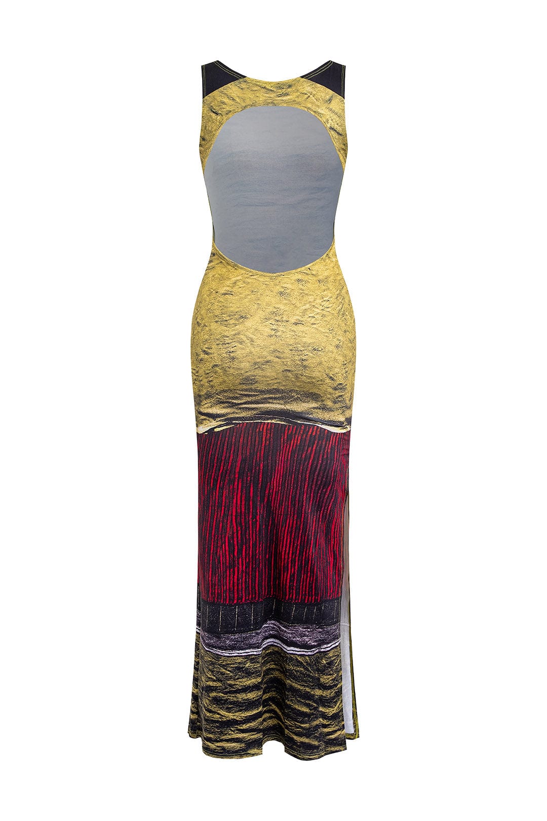 Moon 45 Abstract Print Sleeveless Backless Slit Maxi Dress