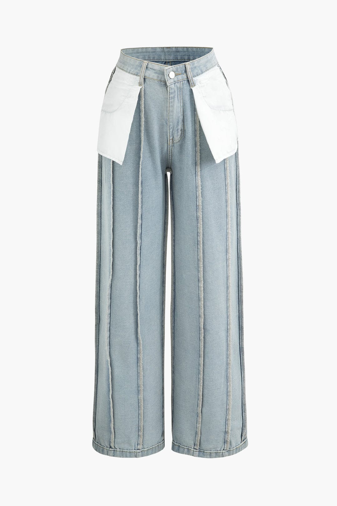 Moon 45 BABY BLUE / XS Frayed Edge Straight Leg Jeans