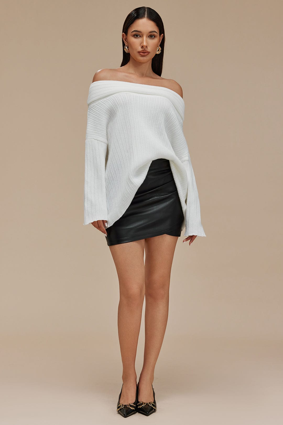 Moon 45 Basic Faux Leather Mini Skirt