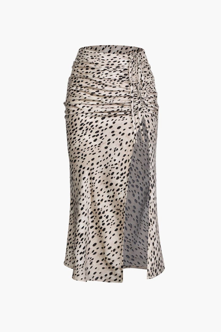 Moon 45 BEIGE / 2XS Leopard Drawstring Slit Skirt