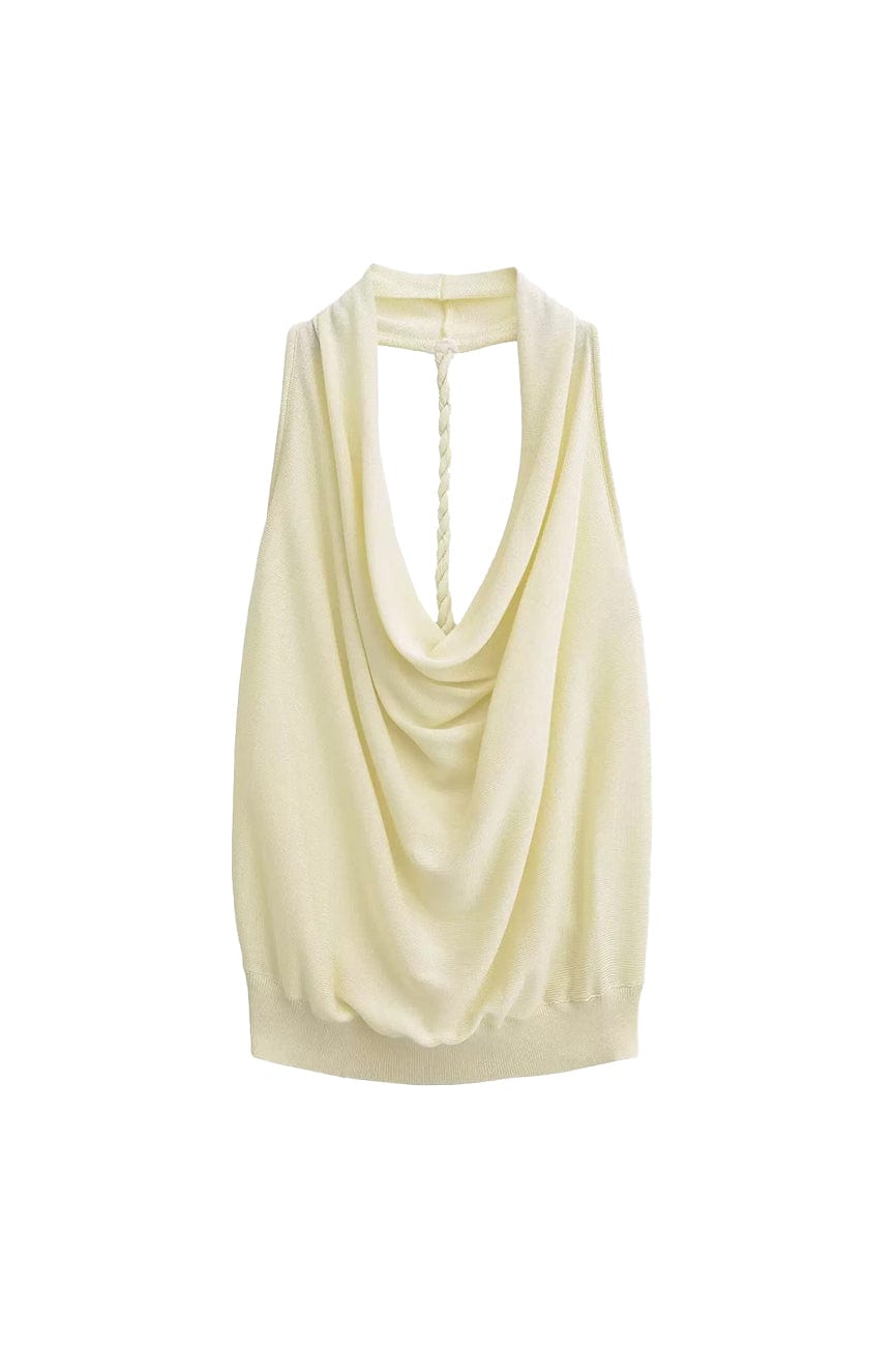 Moon 45 Beige / S Cowl Neck Halter Backless Top
