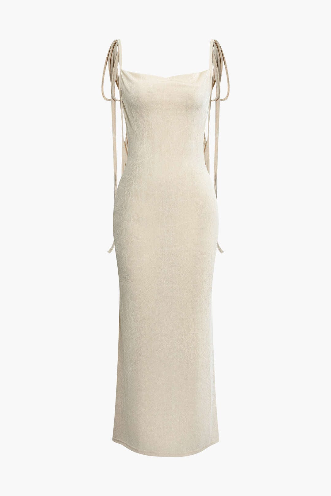 Moon 45 BEIGE / XS Cowl Neck Backless Tie Maxi Dress