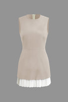 Moon 45 BEIGE / XS Patchwork Pleated Hem Tank Mini Dress