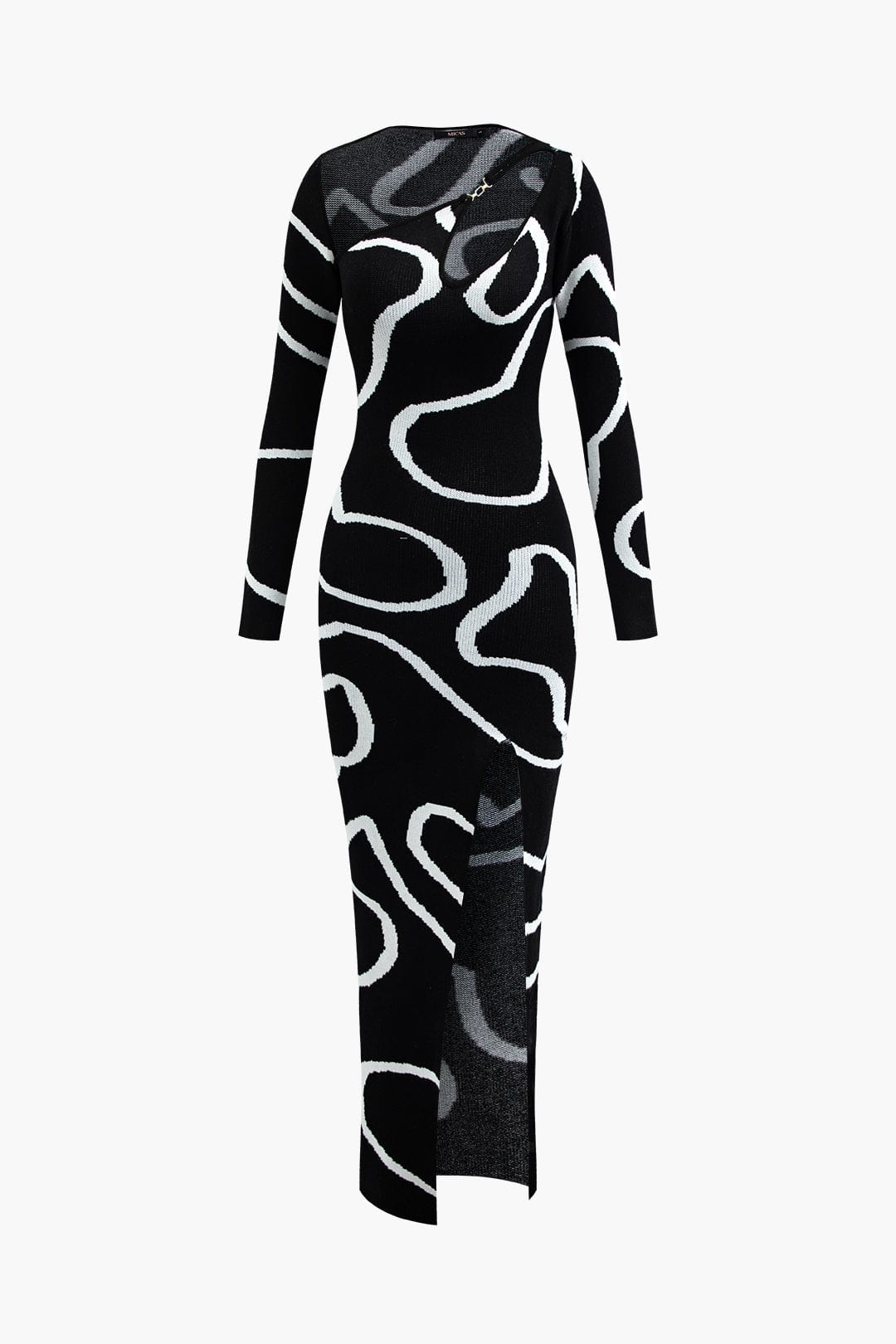 Moon 45 BLACK / 2XS Cut Out Line Knit Maxi Dress