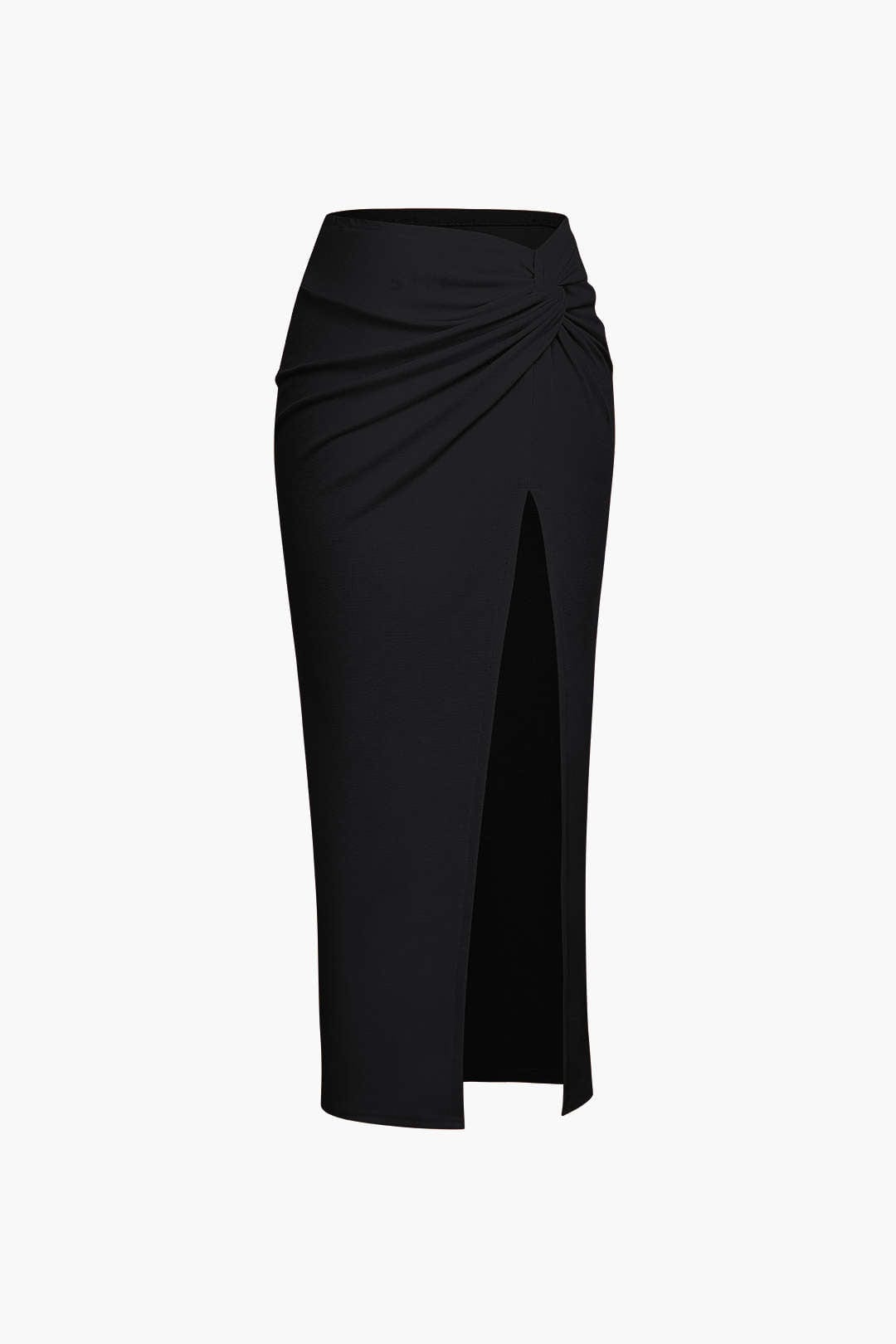 Moon 45 BLACK / 2XS Knot Side Slit Midi Skirt