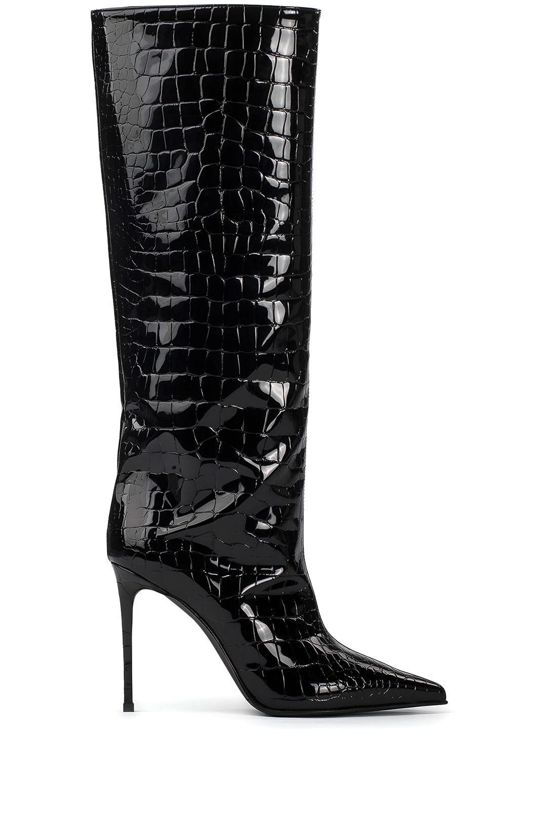 Moon 45 Black / 37 Crocodile Leather High Tube Pointed Toe Over The Knee Boots