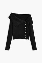 Moon 45 Black / S Asymmetrical Breasted Knit Top