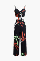 Moon 45 BLACK / S Bamboo Leaf Print Cami Set