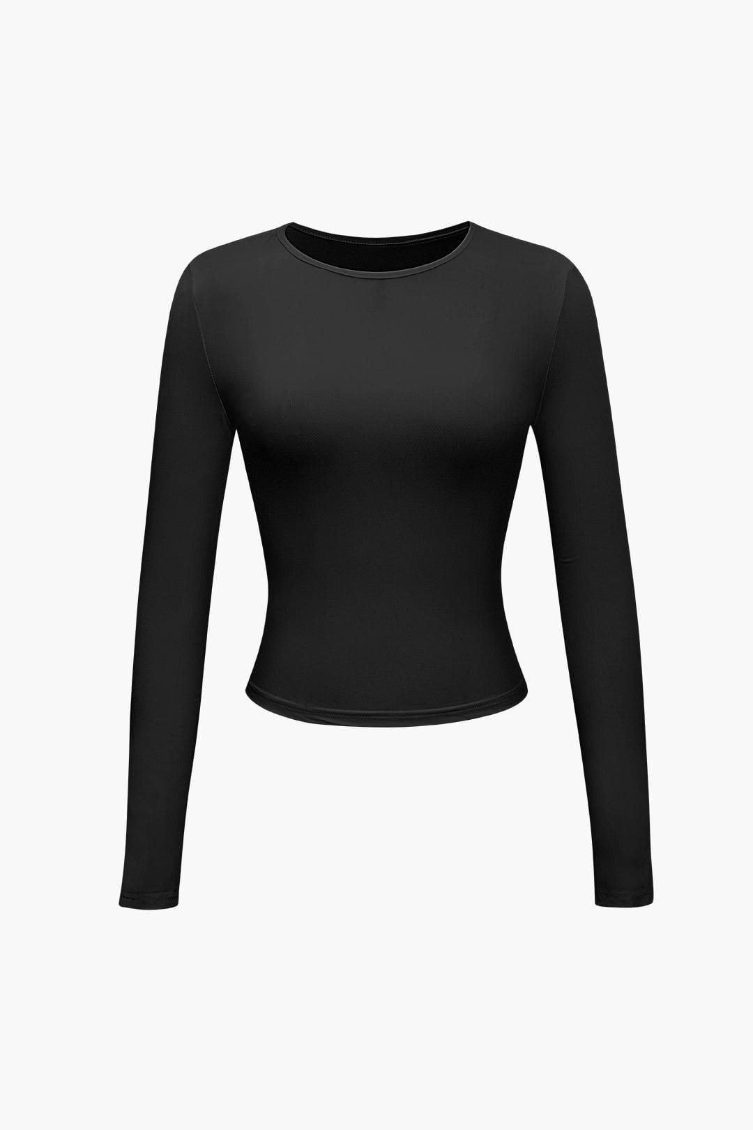 Moon 45 Black / S Basic Solid Round Neck Long Sleeve Top