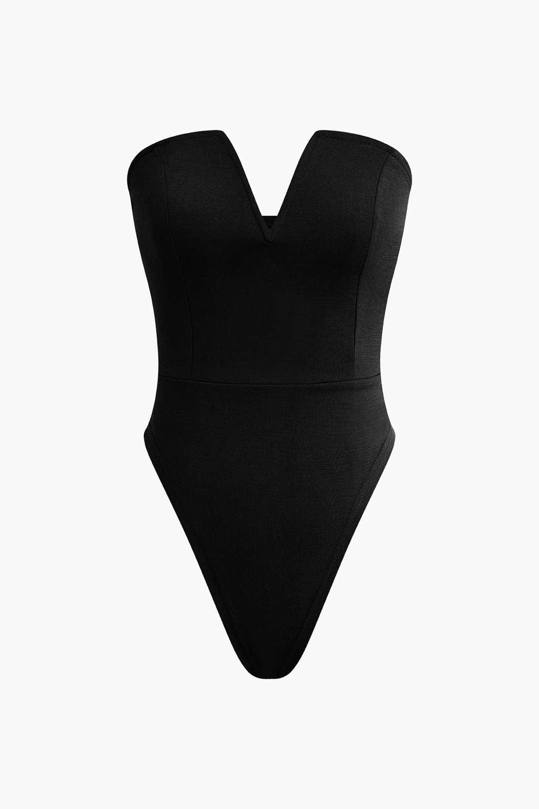 Moon 45 BLACK / S Basic V-neck Strapless Bodysuit