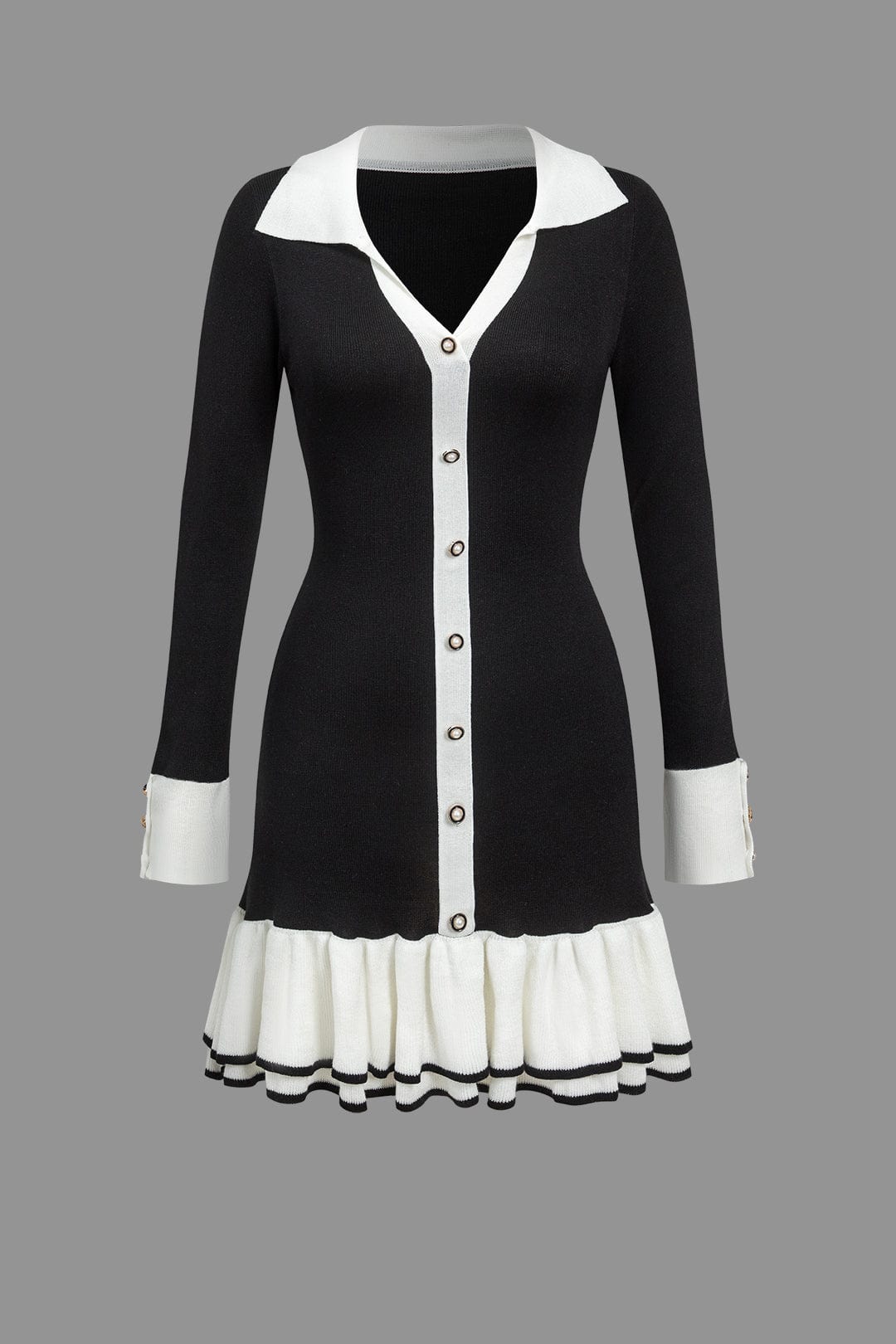 Moon 45 BLACK / S Contrast Knit Bowknot Mini Dress