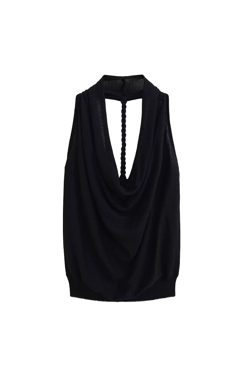 Moon 45 Black / S Cowl Neck Halter Backless Top