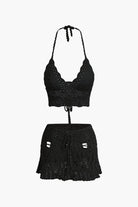 Moon 45 BLACK / S Crochet Halter Knit Cami Top And Mini Skirt Set