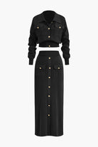 Moon 45 Black / S Cropped Button-Up Knit Top And Maxi Skirt