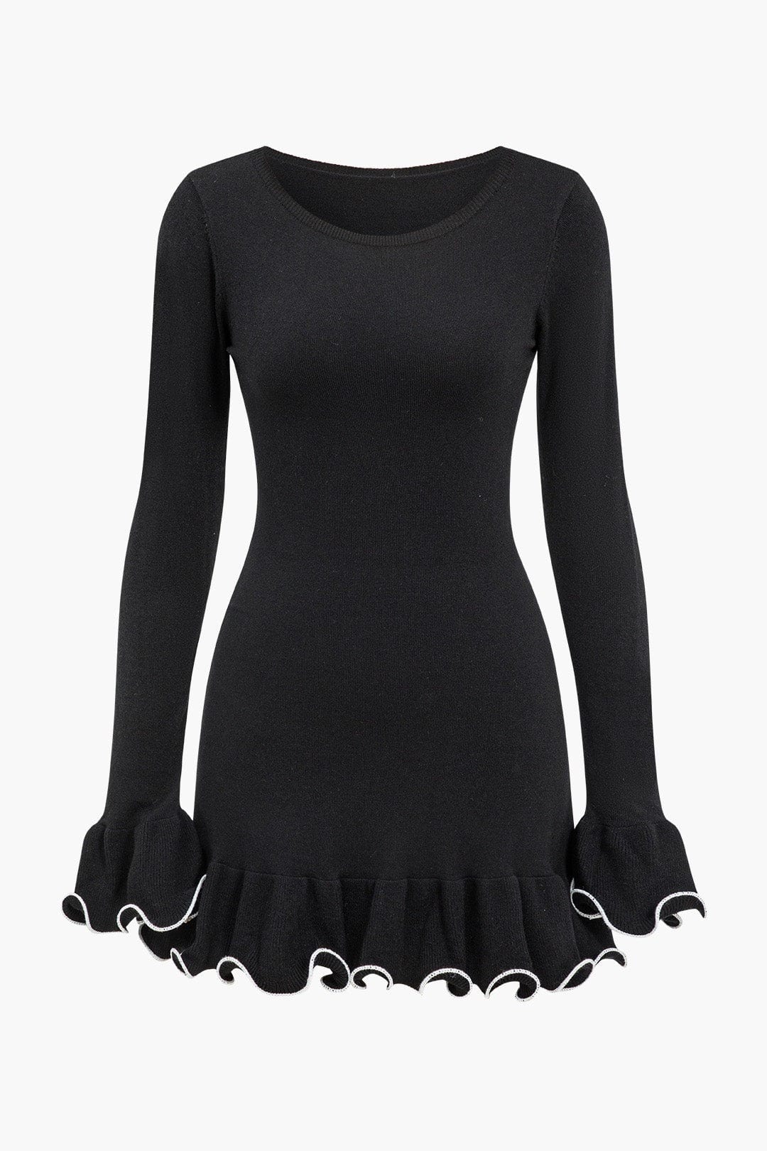 Moon 45 Black / S Knit Contrast Whipstitching Dress