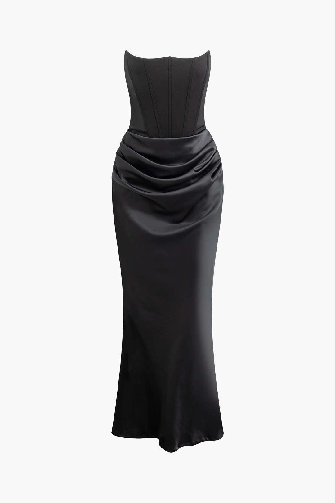 Moon 45 BLACK / S Layer Strapless Mermaid Maxi Dress