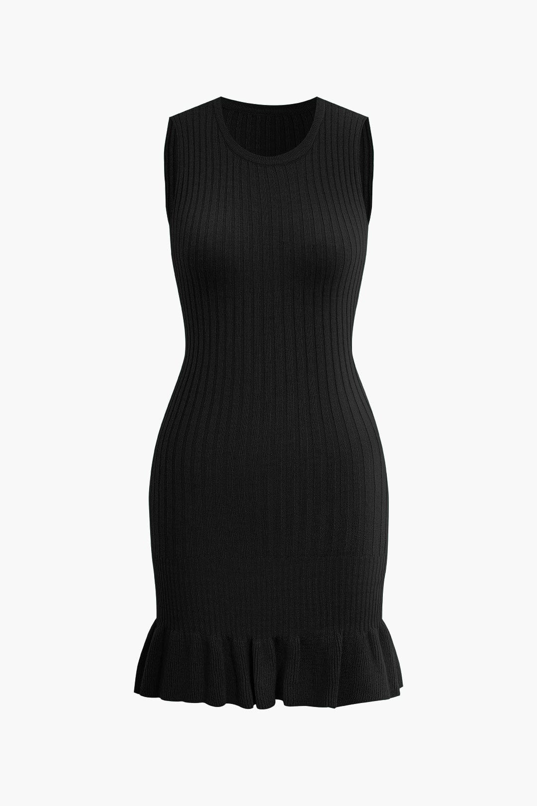 Moon 45 BLACK / S Ruffle Hem Sleeveless Knit Mini Dress