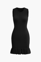 Moon 45 BLACK / S Ruffle Hem Sleeveless Knit Mini Dress