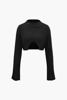 Moon 45 BLACK / S Slit Front Knit Crop Top