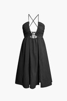 Moon 45 BLACK / XS Backless V-neck Slit Mini Dress