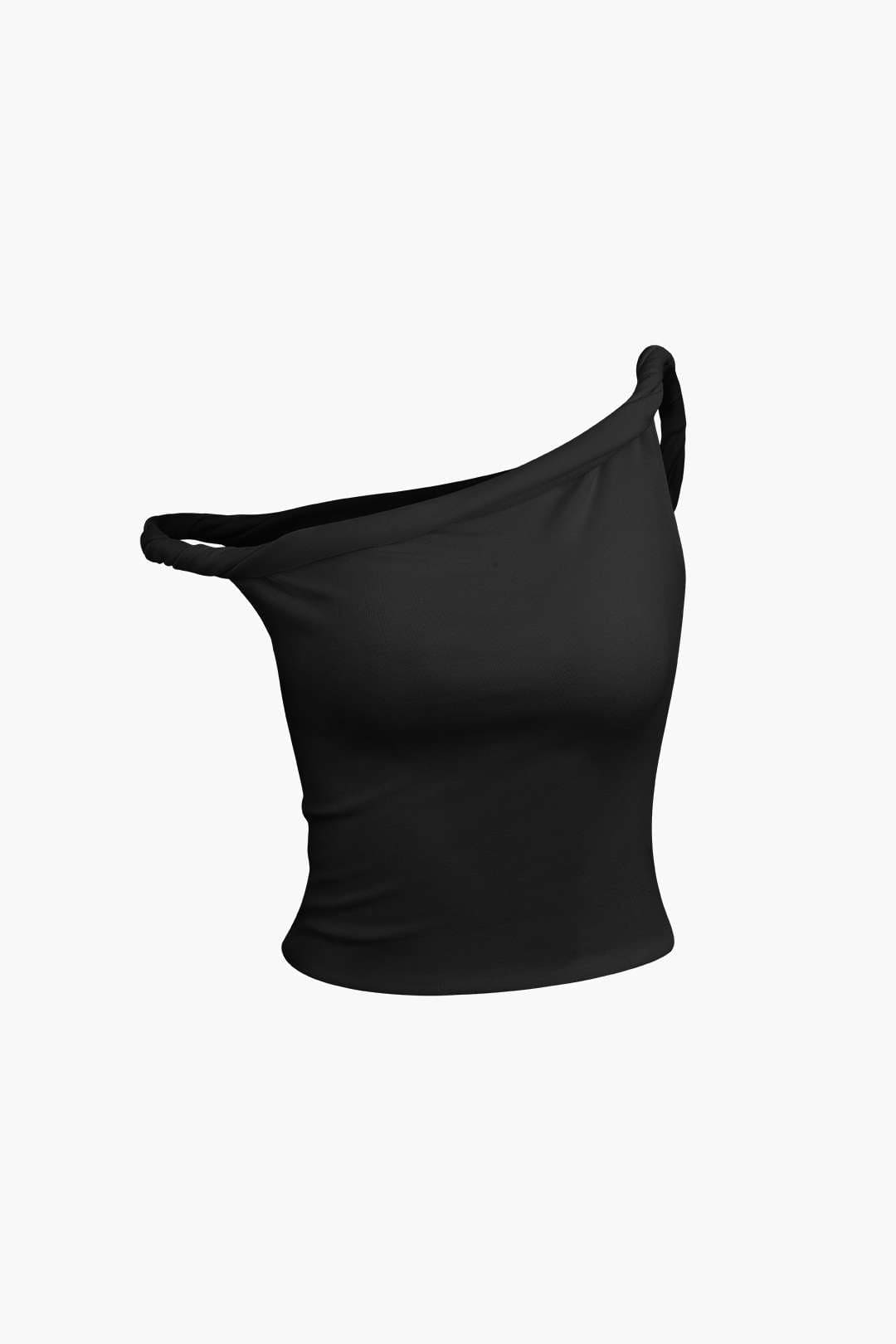 Moon 45 BLACK / XS Basic Asymmetrical Twist Sleeveless Top