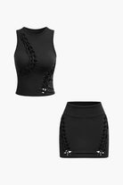 Moon 45 BLACK / XS Braided Cut Out Tank & Skirt Set