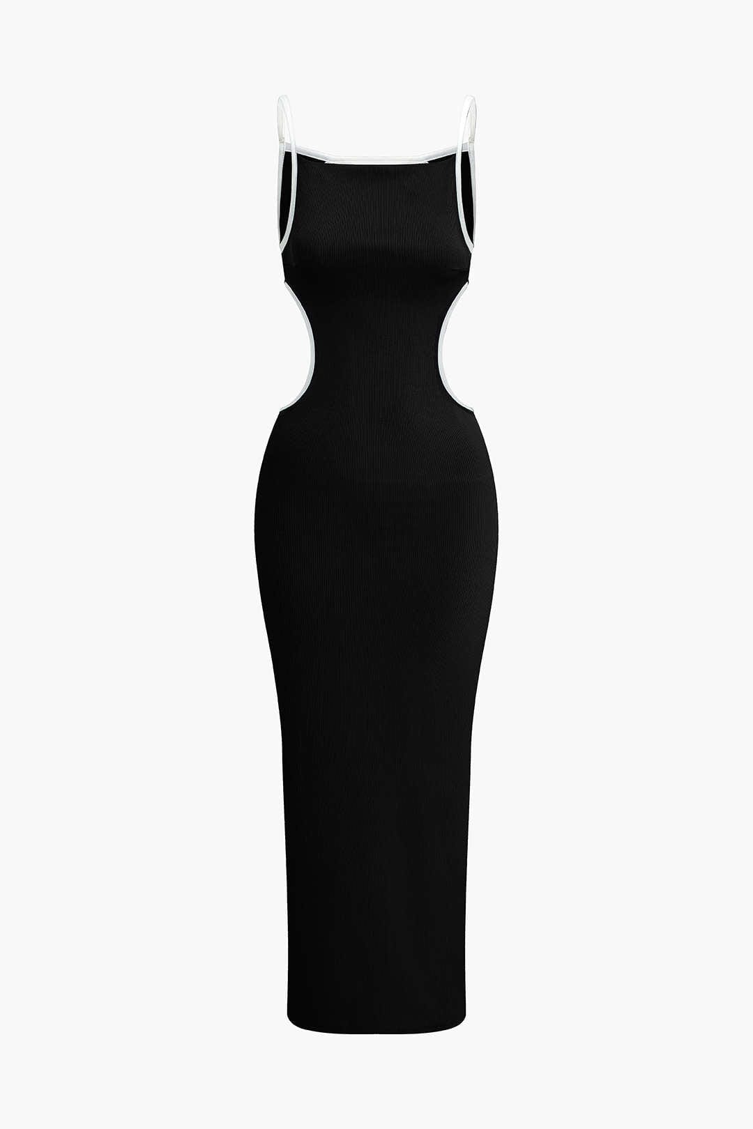 Moon 45 BLACK / XS Contrast Cut Out Backless Slip Maxi Dress