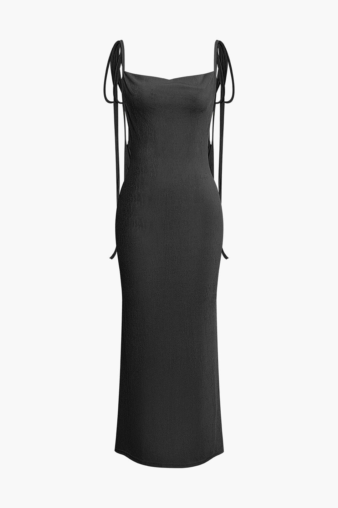 Moon 45 BLACK / XS Cowl Neck Backless Tie Maxi Dress