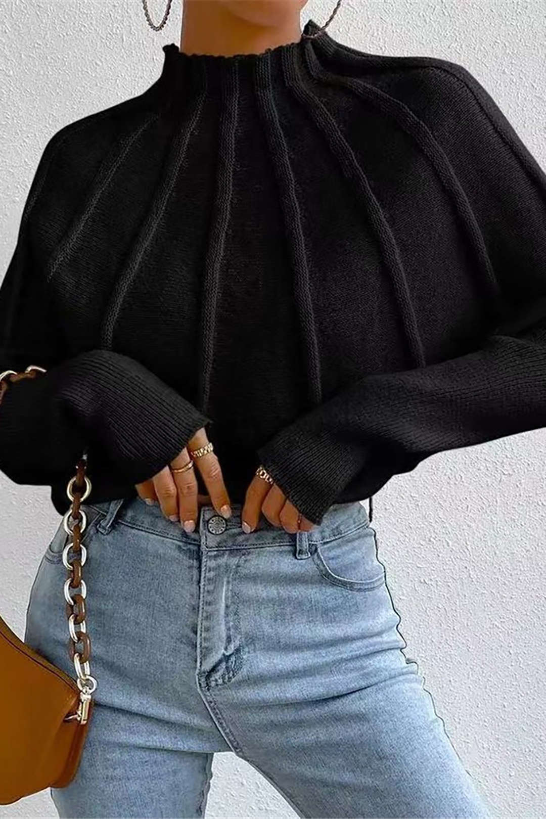 Moon 45 BLACK / XS Cozy Mock Neck Batwing Sweater