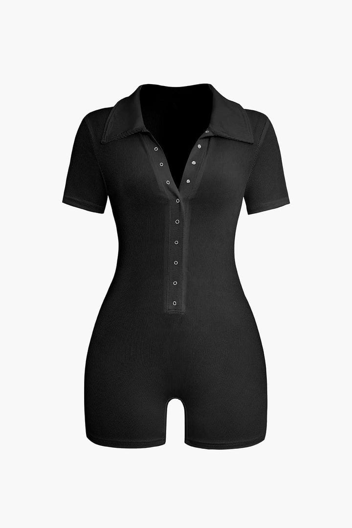 Moon 45 BLACK / XS Effortless Ribbed V-Neck Romper