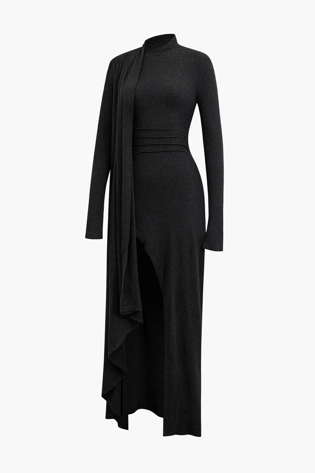 Moon 45 BLACK / XS Elegant Ruched Mock Neck Maxi