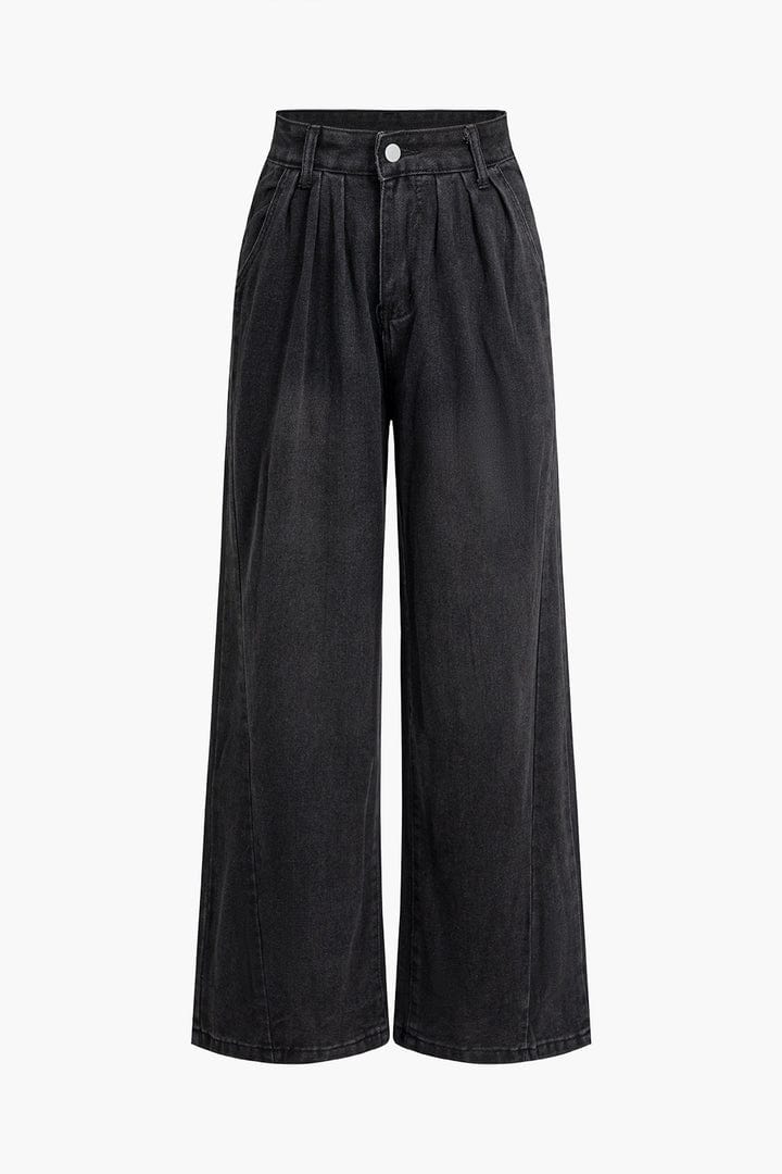 Moon 45 BLACK / XS Faded Wide Leg Jeans