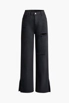 Moon 45 BLACK / XS Ripped Slit Straight Leg Jeans