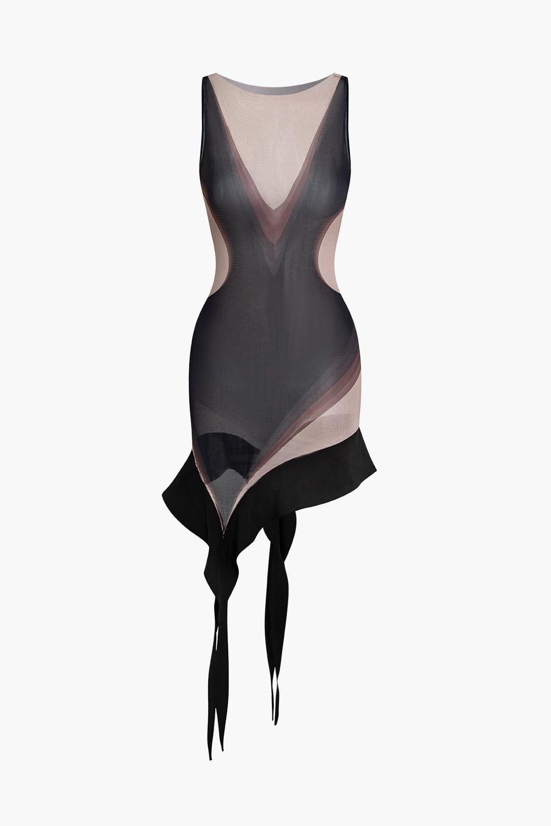 Moon 45 BLACK / XS Sheer Abstract Mesh Asymmetric Mini Dress