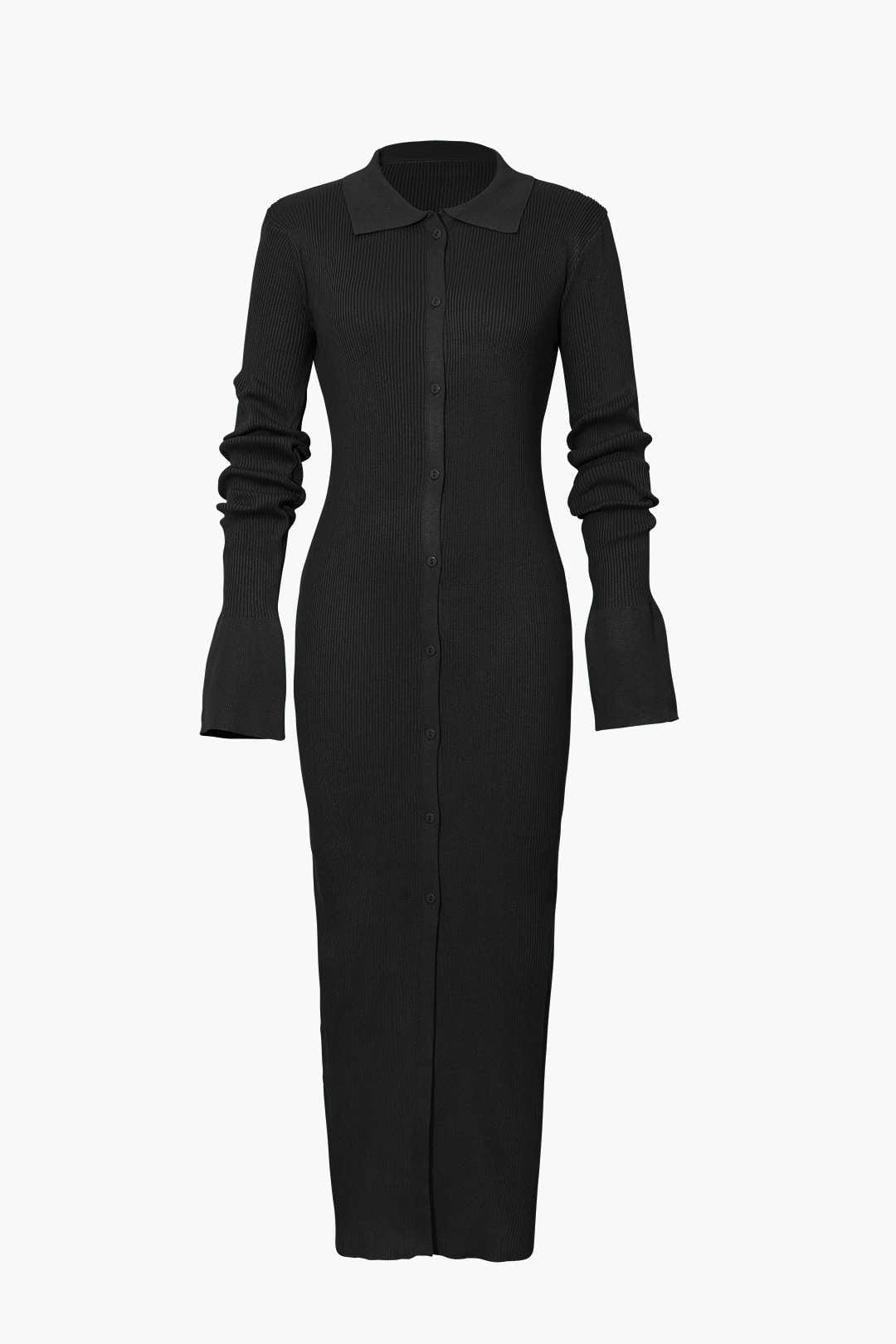 Moon 45 BLACK / XS Shell Sleeve Ribbed Maxi Dress