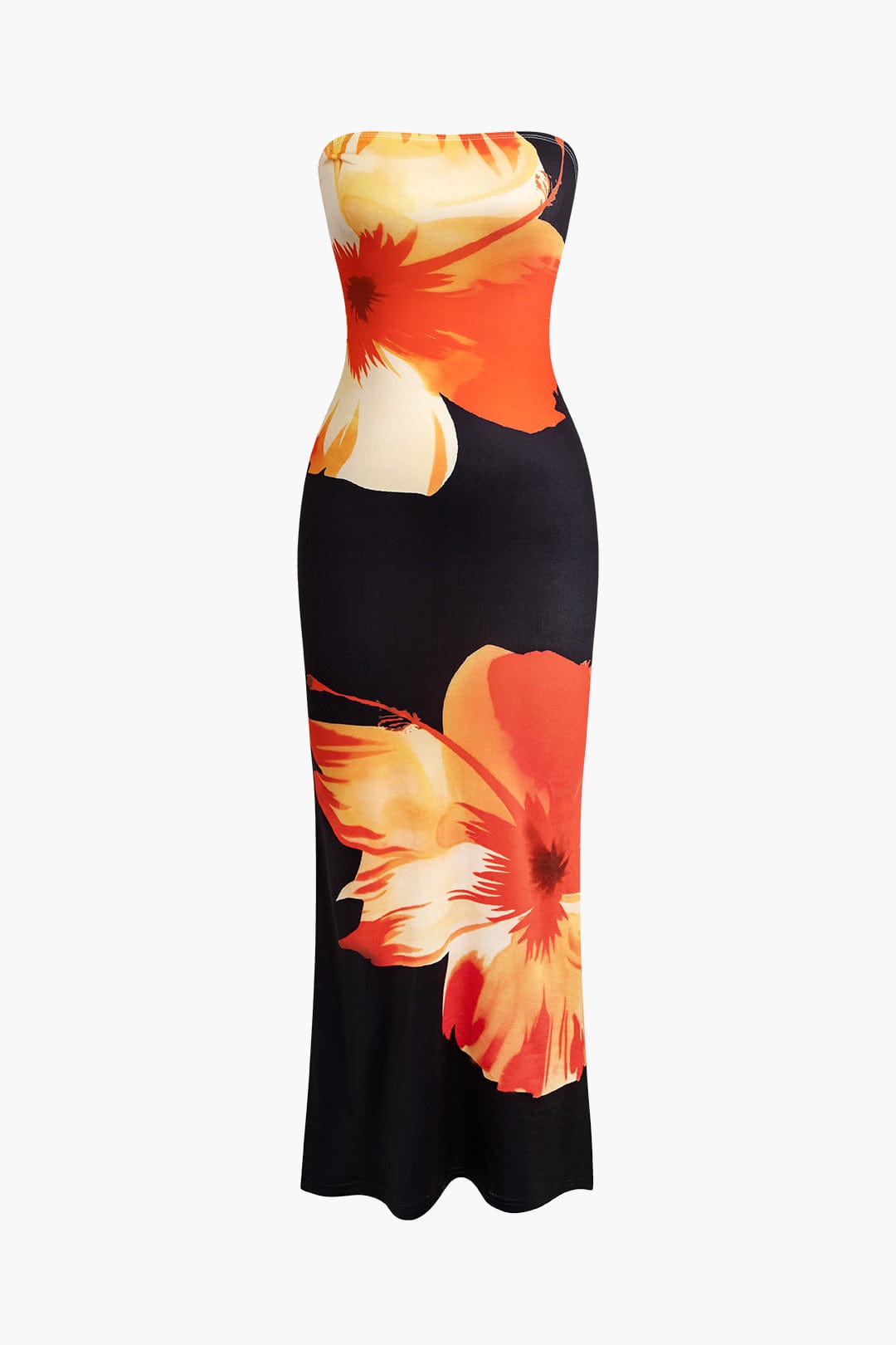 Moon 45 BLACK / XS Sunny Floral Cascade Strapless Midi Dress