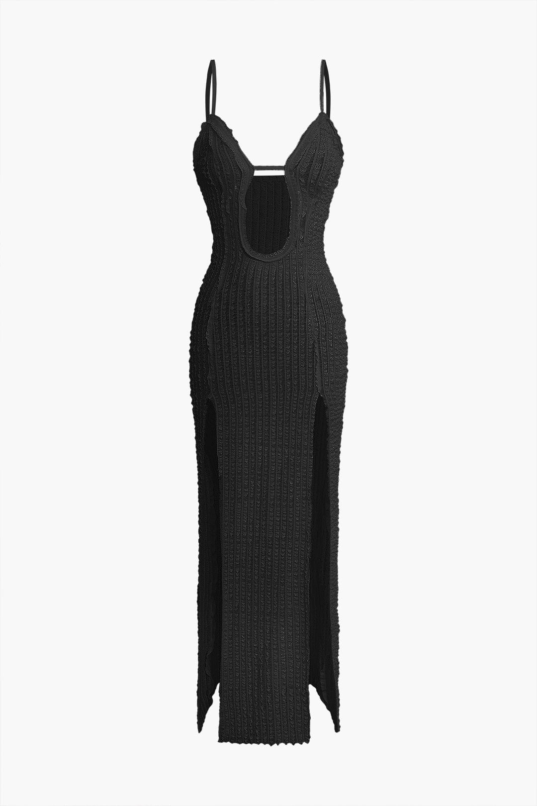 Moon 45 BLACK / XS Textured Cut Out Slit Cami Maxi Dress