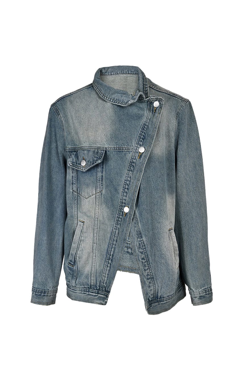 Moon 45 Blue Asymmetric Split Denim Jacket