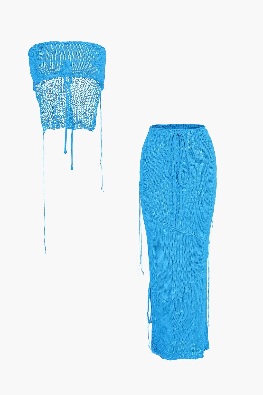 Moon 45 BLUE / XS Crochet Backless Tube Top And Split Skirt Set