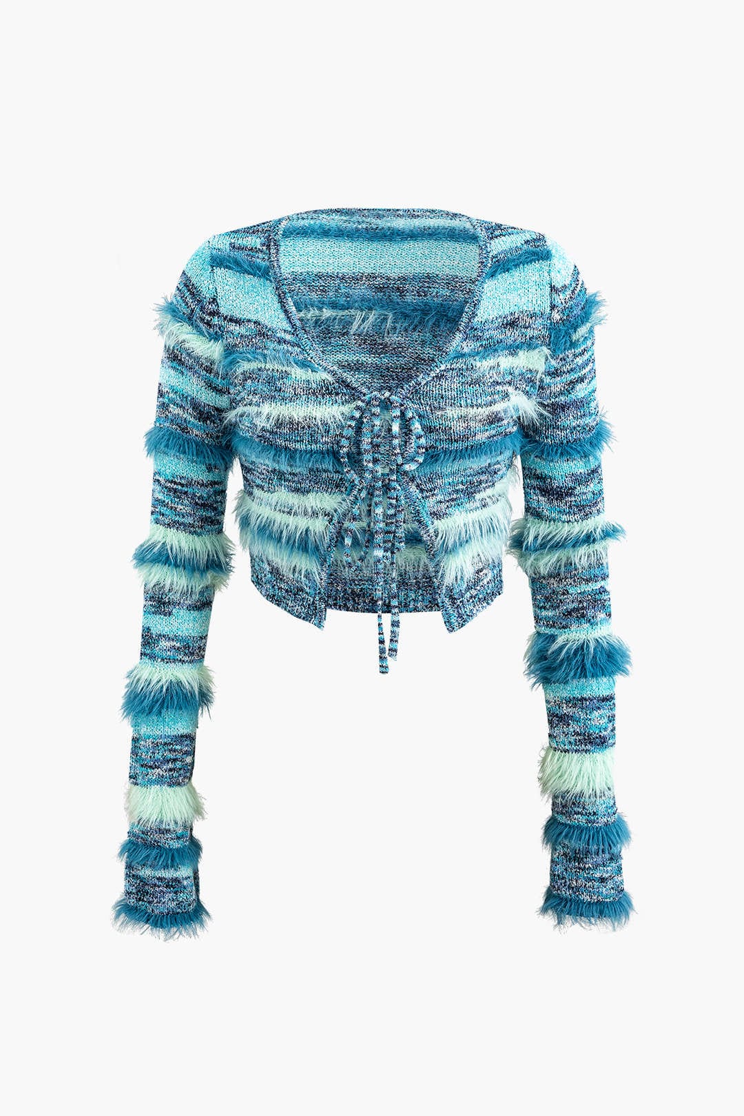 Moon 45 BLUE / XS Feather-Tie Stripe Knit Cardigan